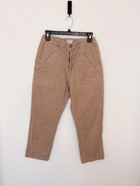 Plantation Japan Beige Cotton Stretch Cropped Utility Pants Size S Elastic Waist